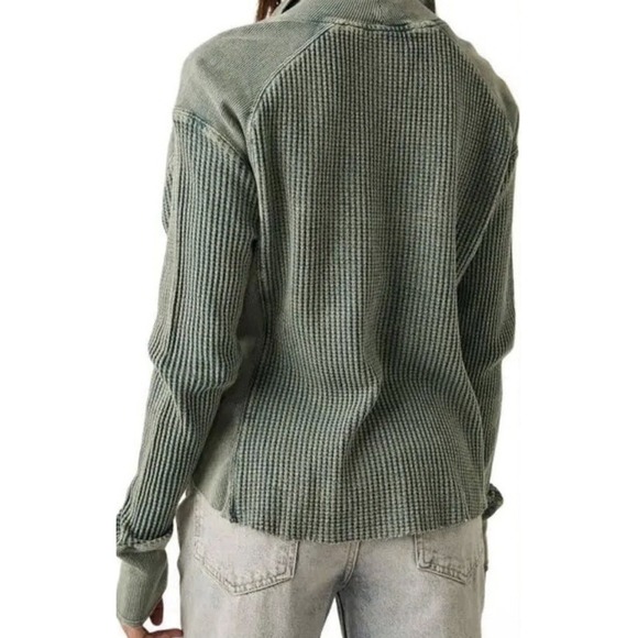 Free People FP One Ashton Zip Thermal Long Sleeve Relaxed Ribbed Blouse Top M - Picture 10 of 10